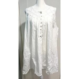 EILEEN WEST 100% Cotton Sleeveless Sleep Dress Loungewear Lace Size L